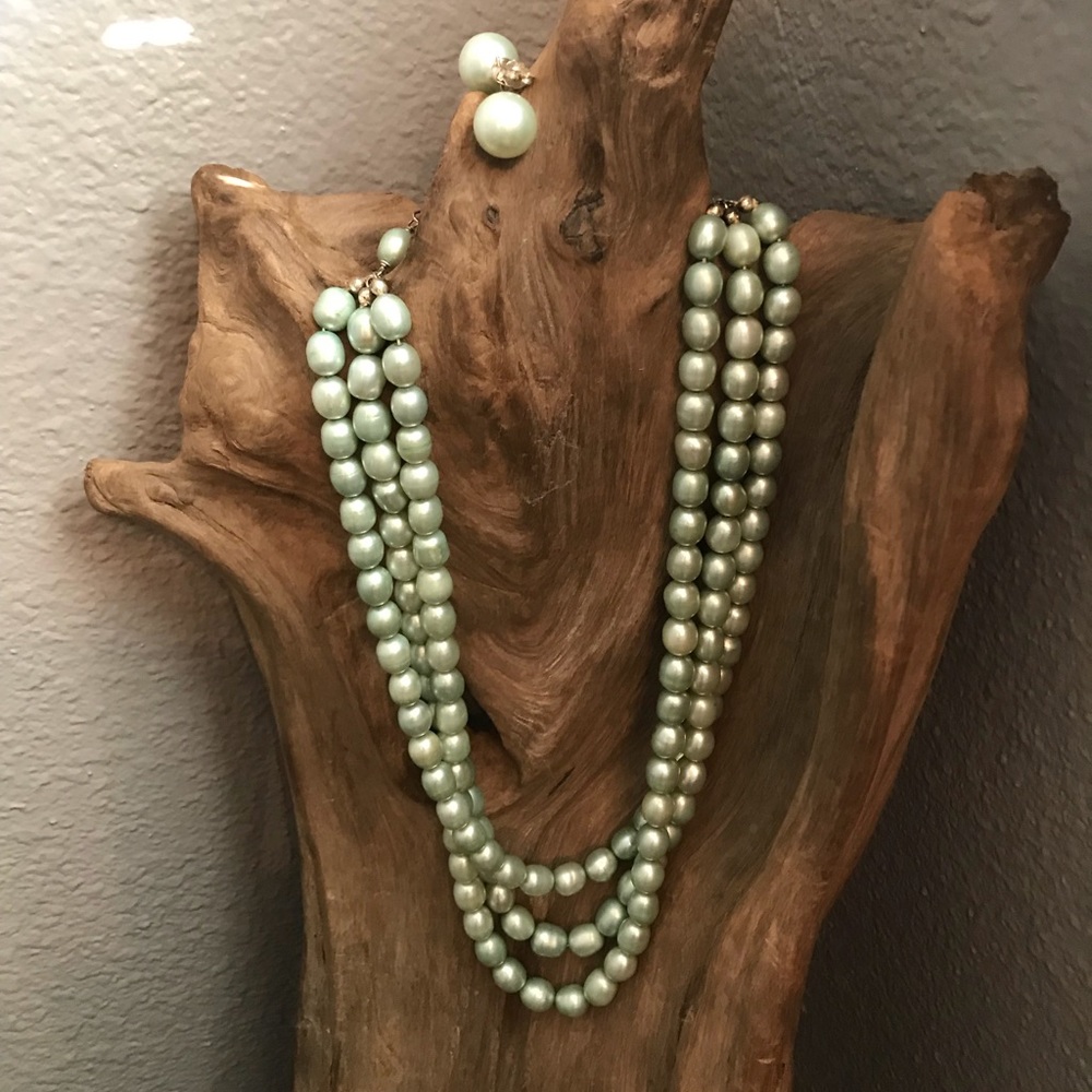 Dyed pearl & earring set